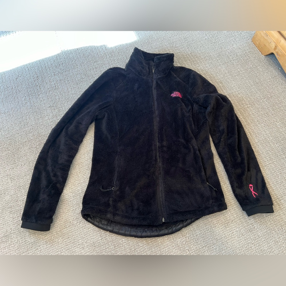 The North Face Black Fleece Jacket with Pink Logo